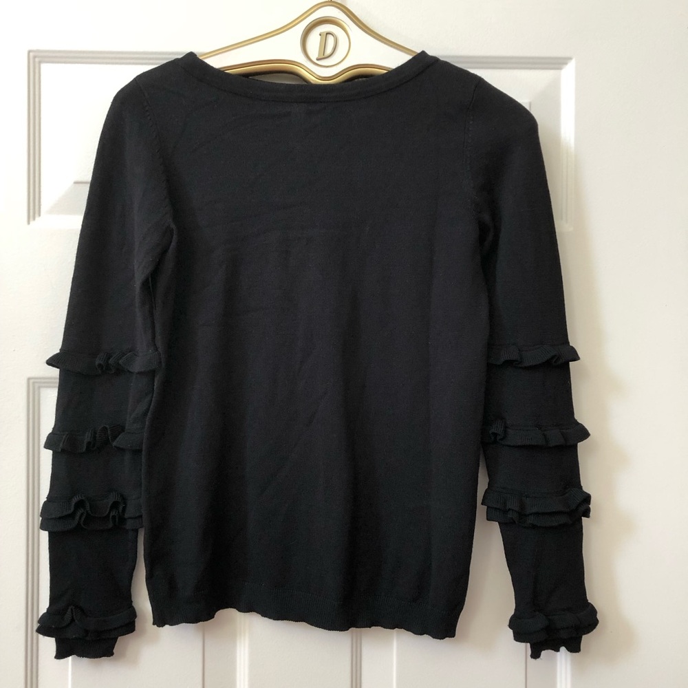 NY Collection Black Pullover Sweater Adorned w/Tier Ruffle Sleeves - Size XS